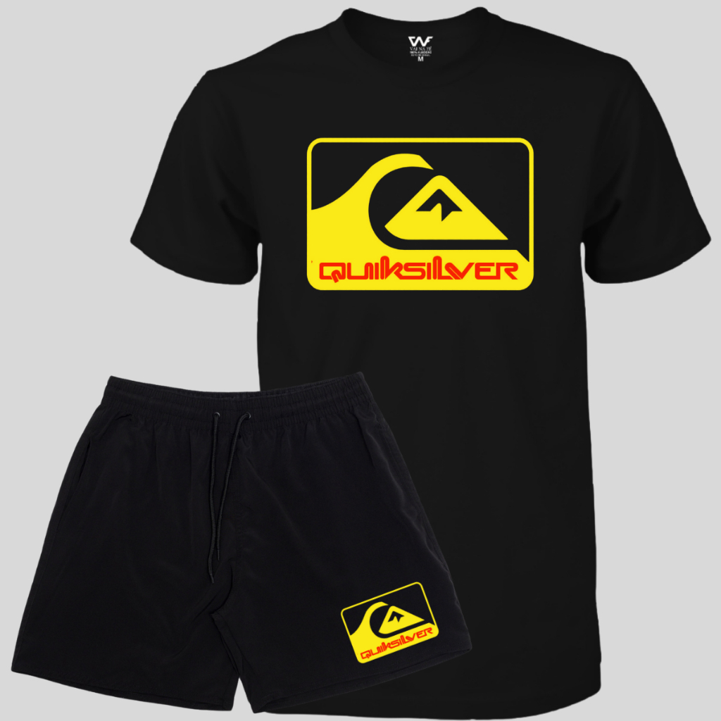 Conjunto Camiseta Masculina Quiksilver + Short Praia Com Elastano Lançamento