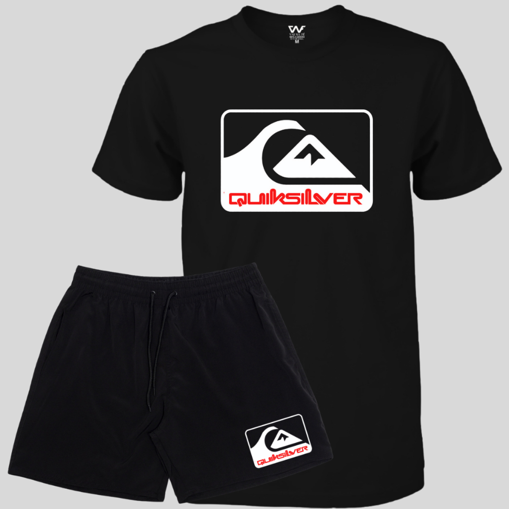 Conjunto Quiksilver Short Com Elastano + Camiseta Masculina Algodão