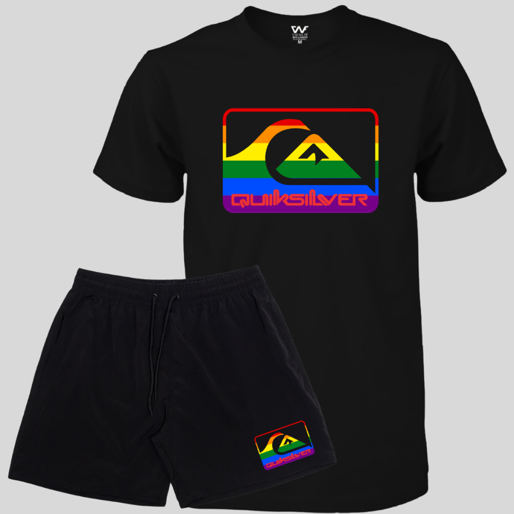 Conjunto Quiksilver Camiseta Masculina Algodão + Short Elastano Masculino Lançamento