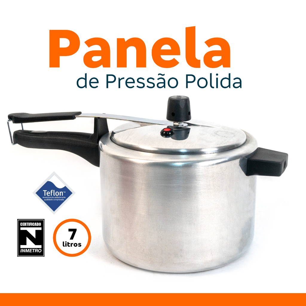 Panela de Pressão 7 Litros Alumínio Polida – Fechamento Interno Resistente Seguro - Selo do INMETRO em Oferta na Shopee