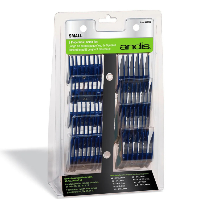 Kit Pentes Adaptadores para Máquina de Tosa Profissional Pet 9 Tamanhos Compatível Andis Oster Wahl
