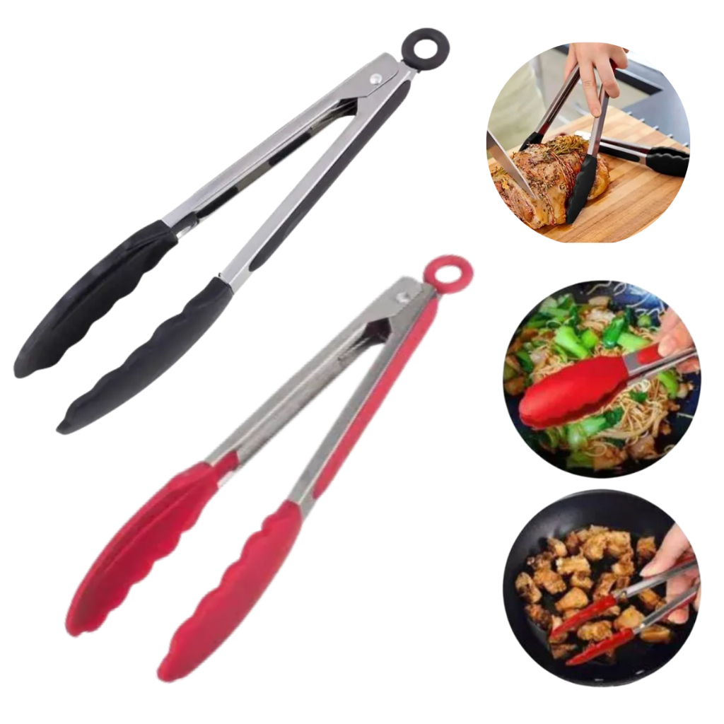 Pegador De Silicone E Inox Para Carne Churrasco Salada Cozinha Pinça Com Trava wester