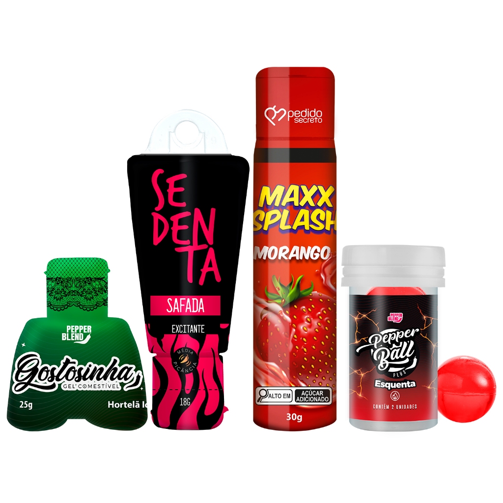 Kit 4 Produtos Sex shop Gel Pimenta Excitante Lubrificante Comestível Bolinha Eroticas Maxx Splash em Oferta na Shopee