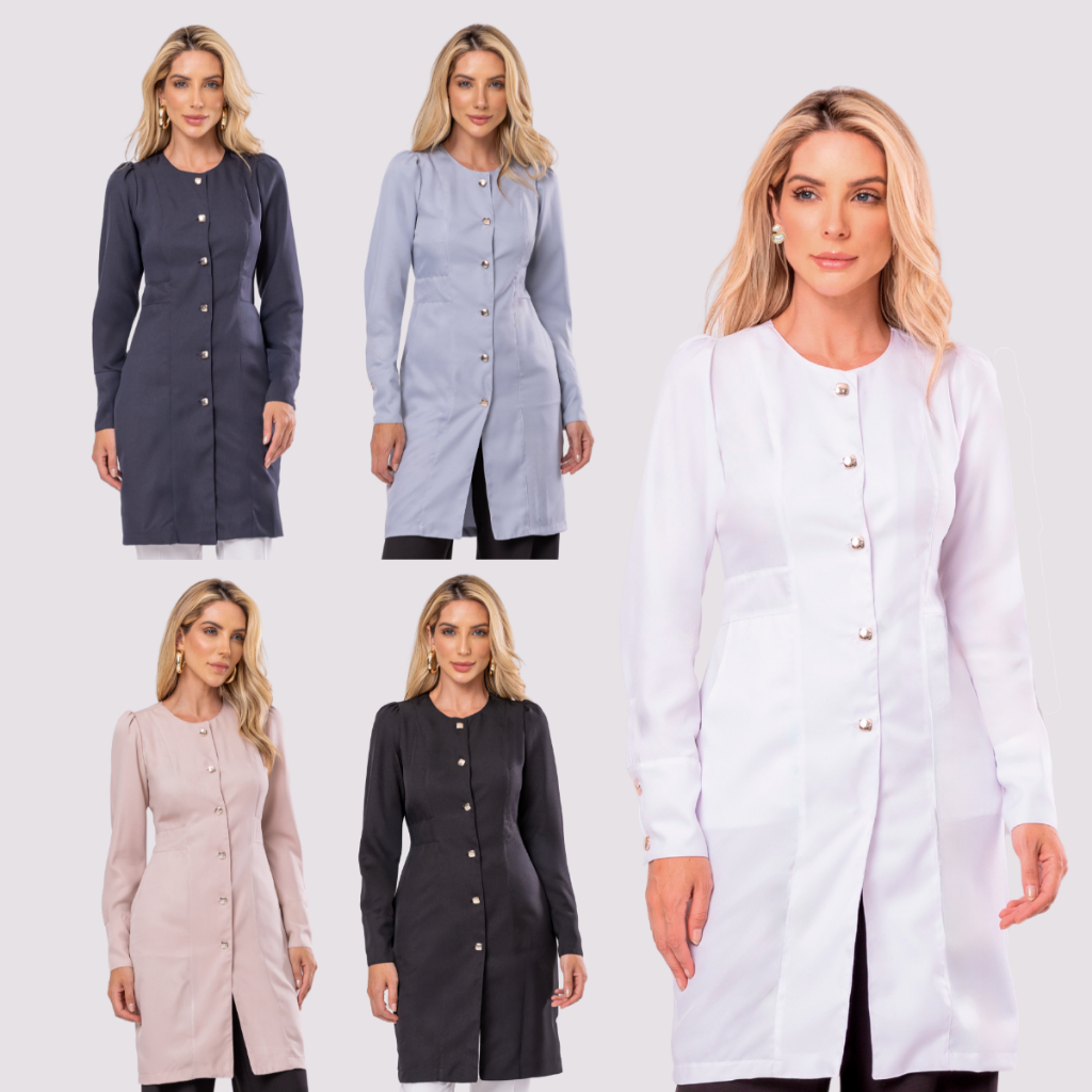 Jaleco Feminino Botão Manga Longa Gabardine Oli em Oferta na Shopee