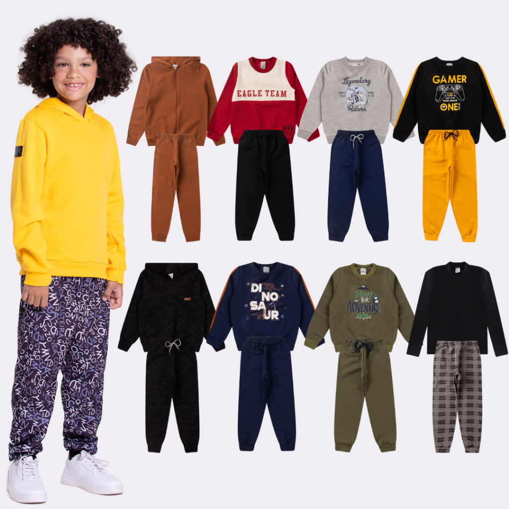 Kit Sortido 4 Peças de Roupas Infantis Menino Inverno- 2 Casacos + 2 Calças