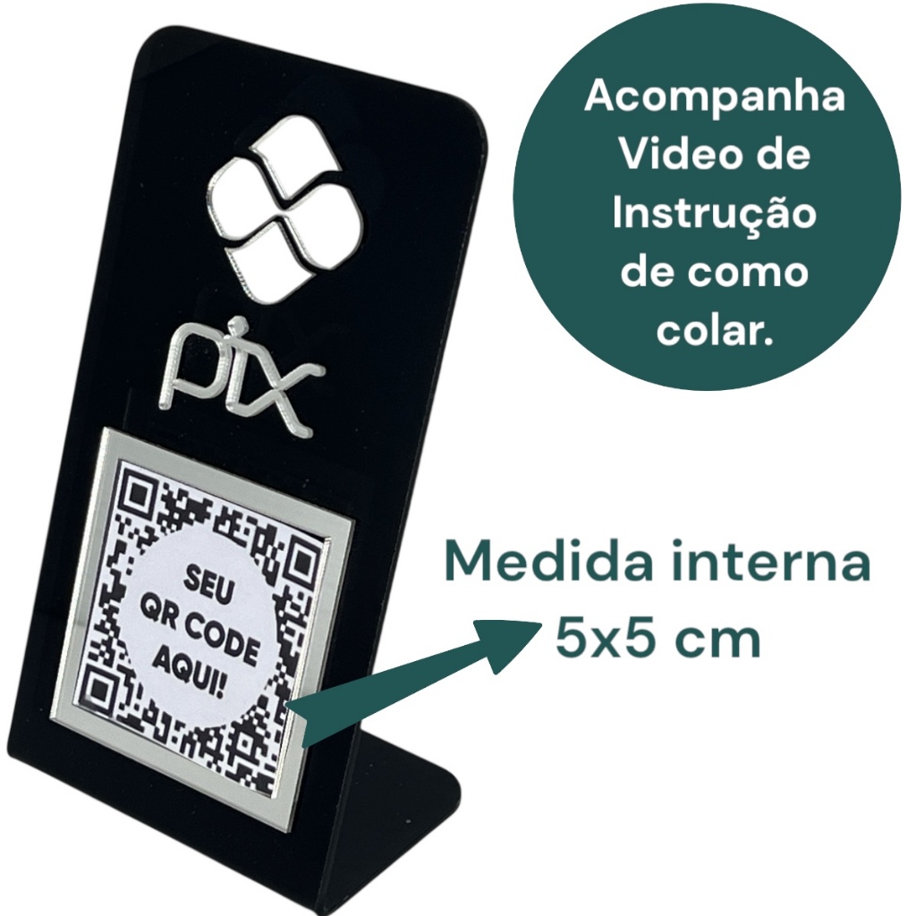 Placa Pix Qr Code Display Pagamentos Acrílico Premium Preto
