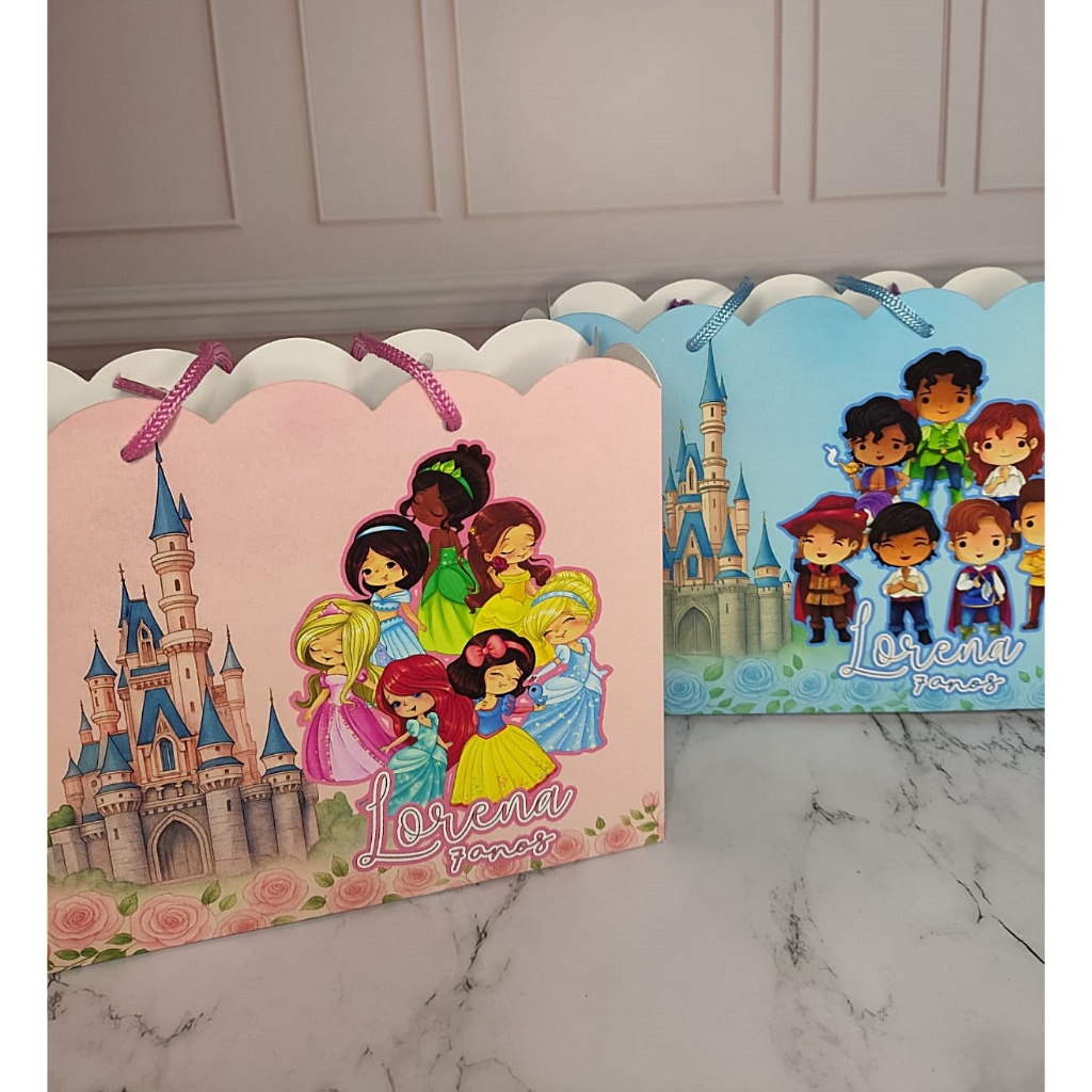 Sacolinhas Personalizadas M - Princesas e Pricipes da Disney - Lembrancinhas de festa