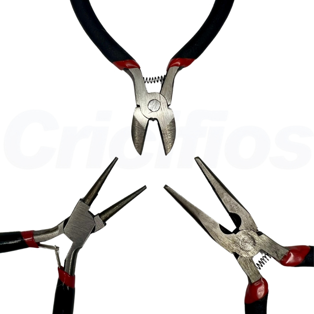 Kit 3 Mini Alicates Joias Artesanato Bijuteria Pesca 11,5cm Bico Redondo | Meia Cana | Diagonal