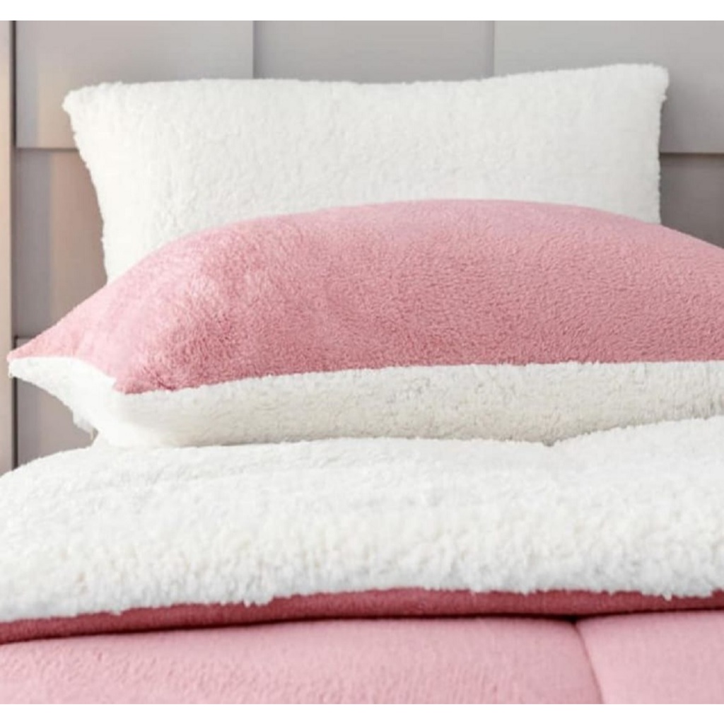 kit de porta travesseiro 2 peças feitos em manta soft com SHERPA medida 50x70cm em Oferta na Shopee