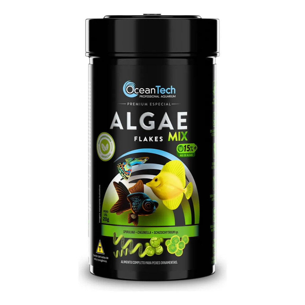 Ração Para Peixes 20g Ocean Tech Flocos Algae Mix Peixe Marinho Tetra New Sera Spirulina Tropicais Marine Life