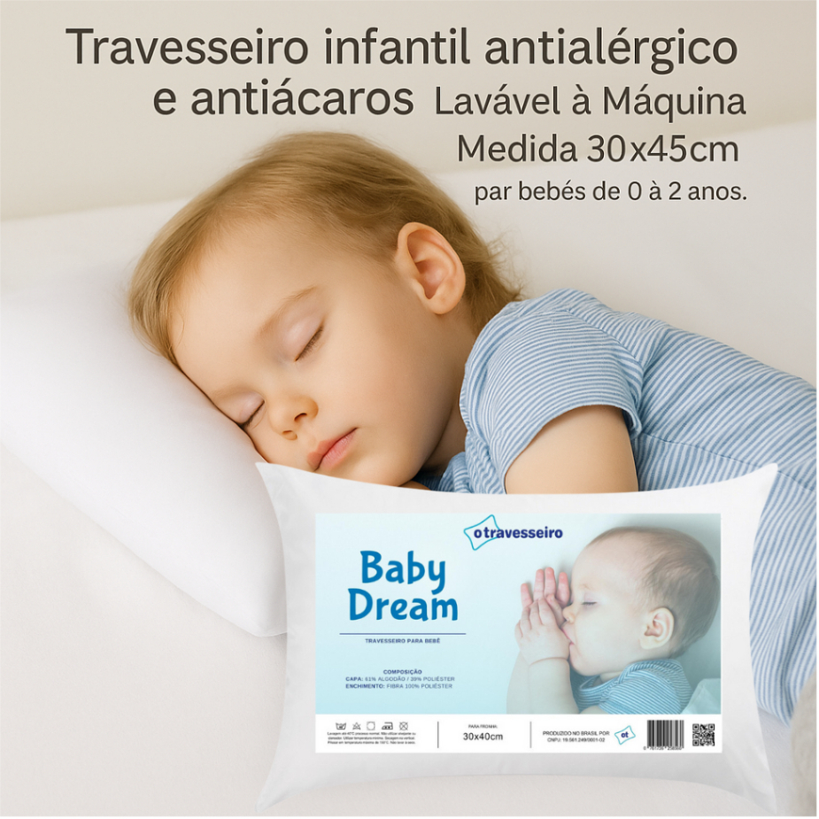 Travesseiro Para Bebê  Antialérgico 30x40cm  Lavável a Maquina - Baby Dream