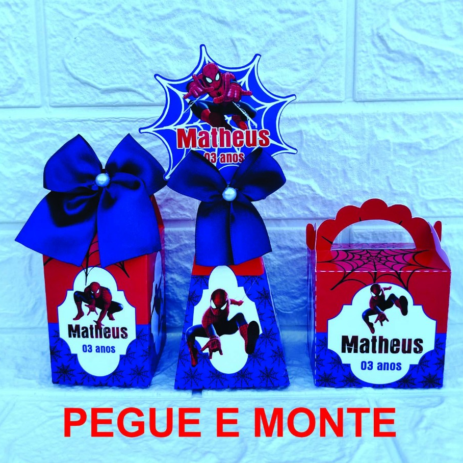 PEGUE E MONTE – KIT3 CAIXAS FESTA PERSONALIZADOS HOMEM ARANHA LEMBRANCINHAS CAIXINHAS PARA FESTA