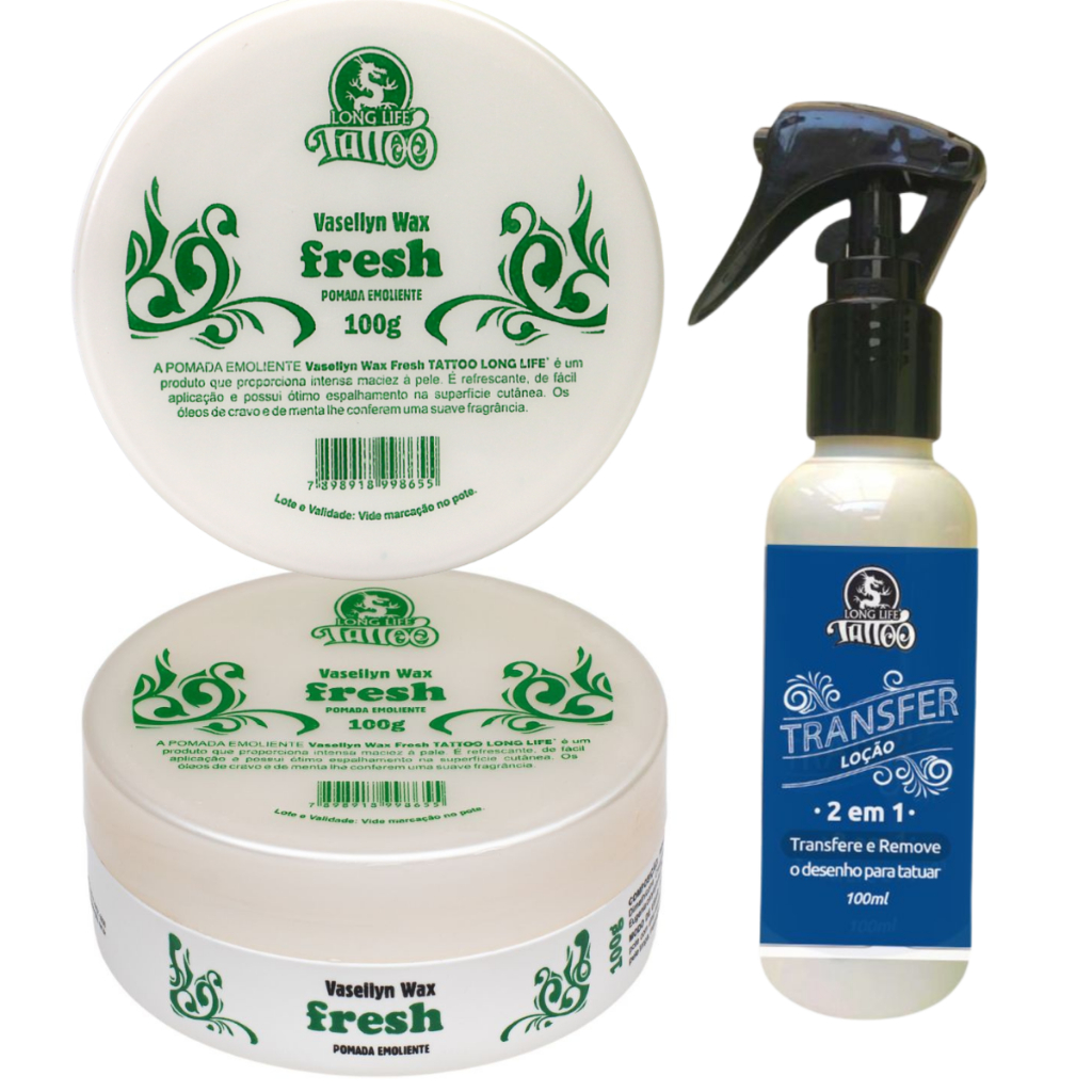Vaselinas Fresh 100g (2 und) + 1 Transfer Loção 100 ml decalque para tatuagem Tattoo Long Life