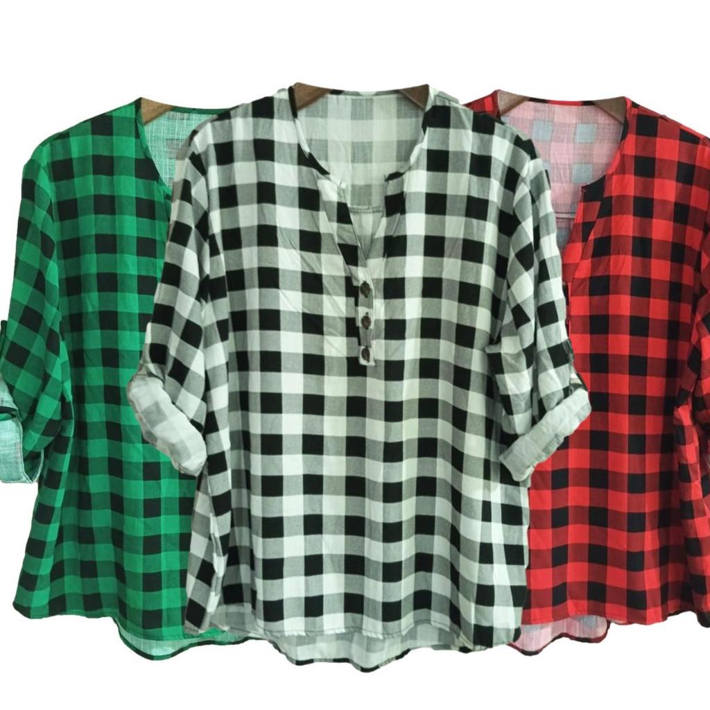 Camisete Feminina Plus Size /Camisa Blusa Social Estampada Xadrez 2543pai