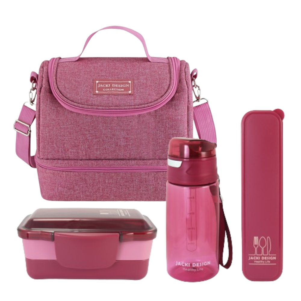 Kit Bolsa Térmica, Pote Marmita 950ml, Garrafa 550ml e Porta Talheres- Jacki Design