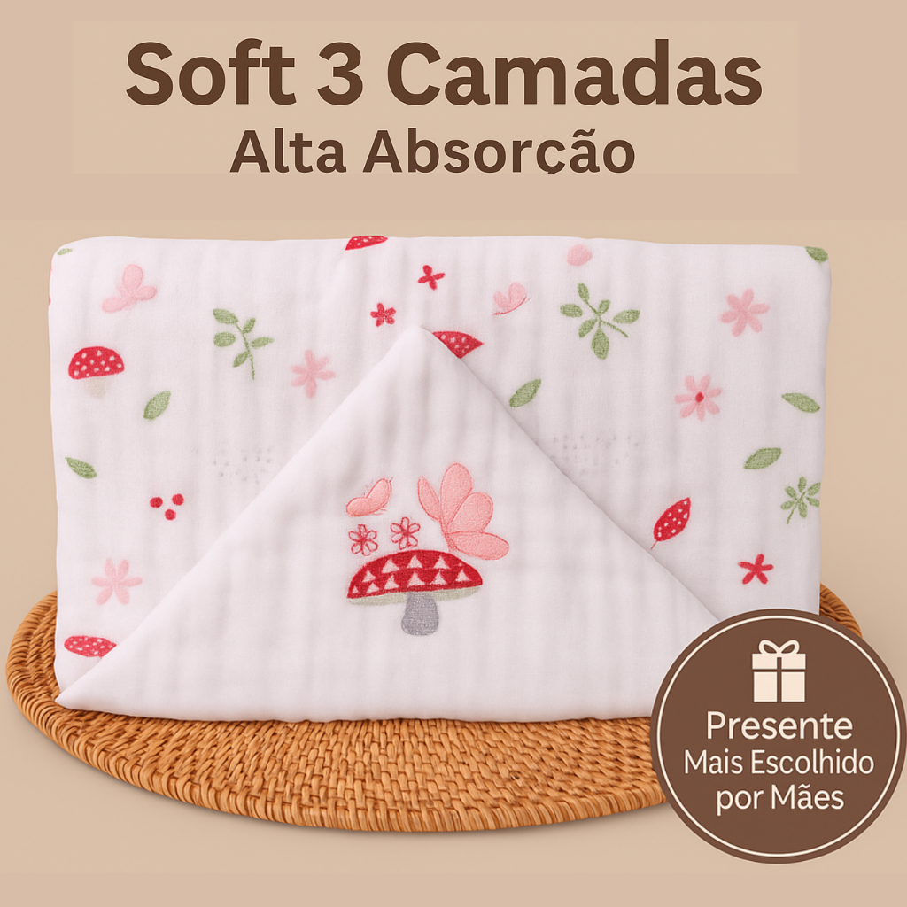 Toalha Banho Bebê 3 Camadas Com Capuz Bordado 100% Algodão RN
