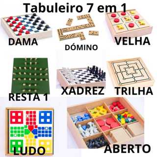 Jogo de Tabuleiro 7 em 1 em MDF Inclui Dama, Dominó, Ludo, Trilha, Jogo da Velha, Xadrez e Resta Um em Oferta na Shopee