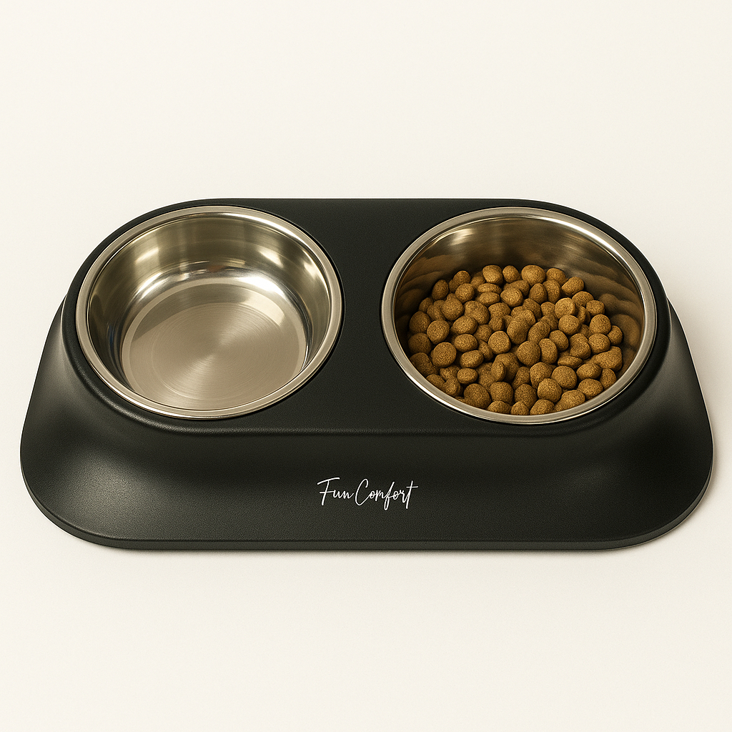 Comedouro e Bebedouro Duplo Elevado - Pet Tigelas Inox Para Gato e Cachorro - Antiderrapante - Fun And Comfort for Pets