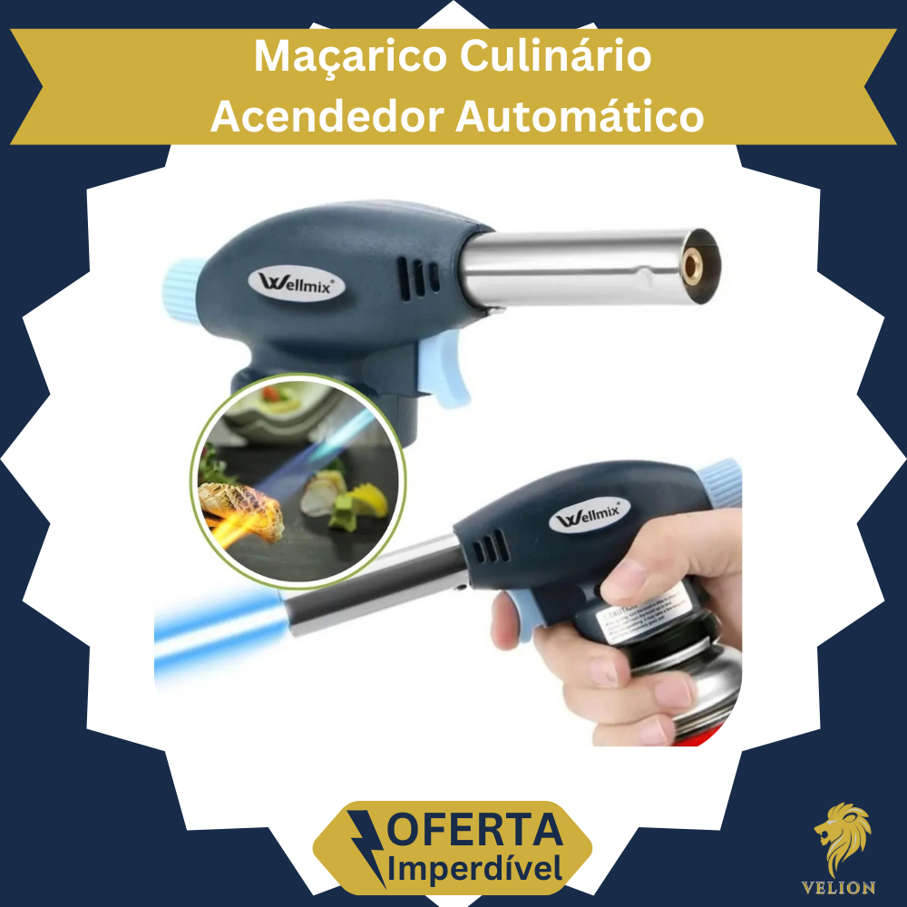 Maçarico Culinário Acendedor Automático Portatil A Gás Com Bico Em Cerâmica