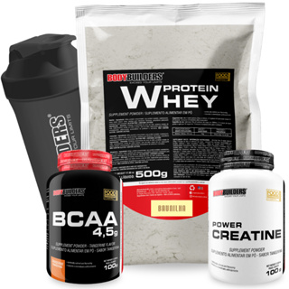 Kit Whey Protein 500g + BCAA 100g + Power Creatina 100g + Coqueteleira - Bodybuilders em Oferta na Shopee
