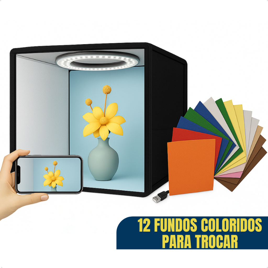 Mini Estúdio Portátil 40x40 ou 30x30 Cabine Fotografica com Iluminação Led Usb