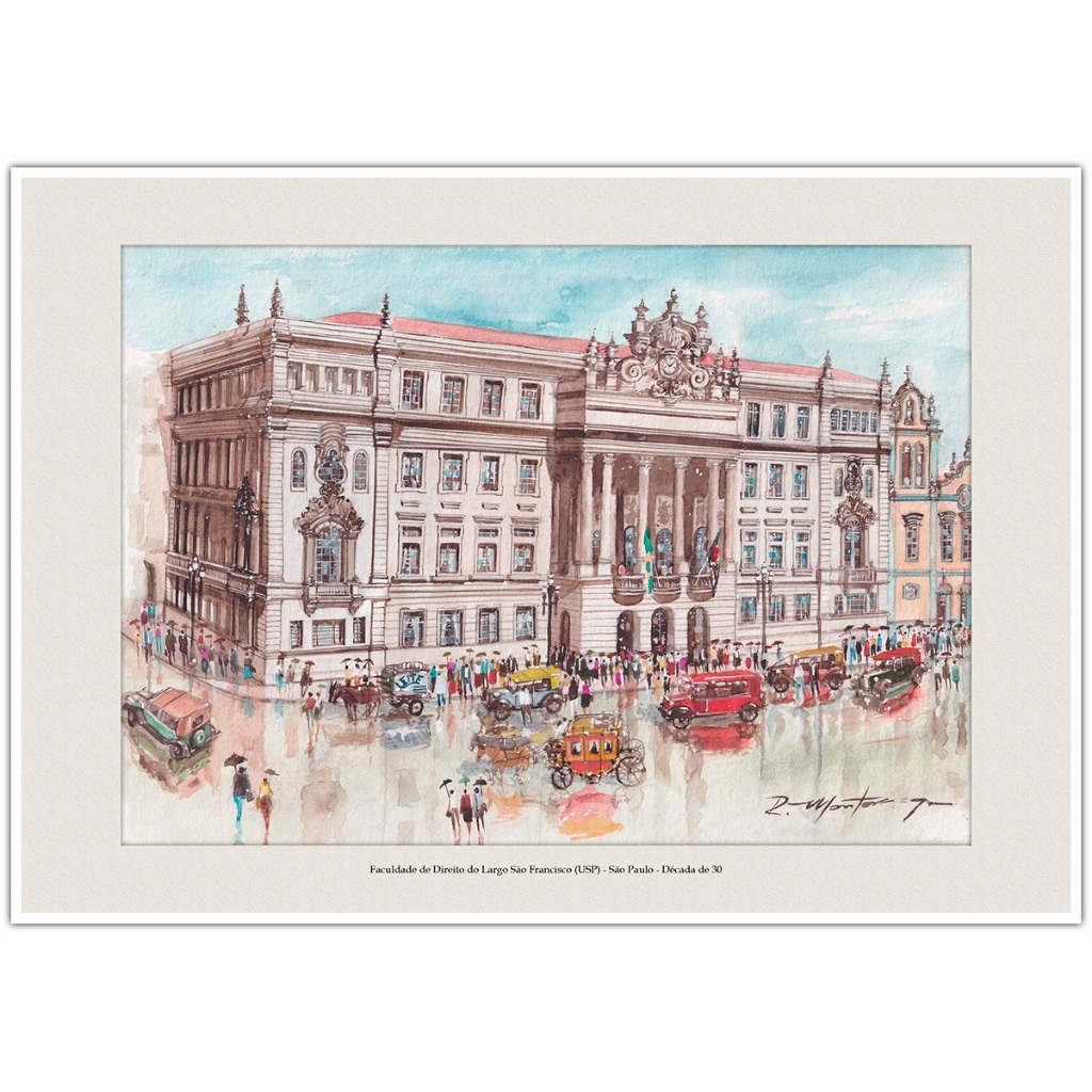 Faculdade de Direito do Largo São Francisco USP São Paulo 1930 | Arte Aquarela Quadro Decorativo A4