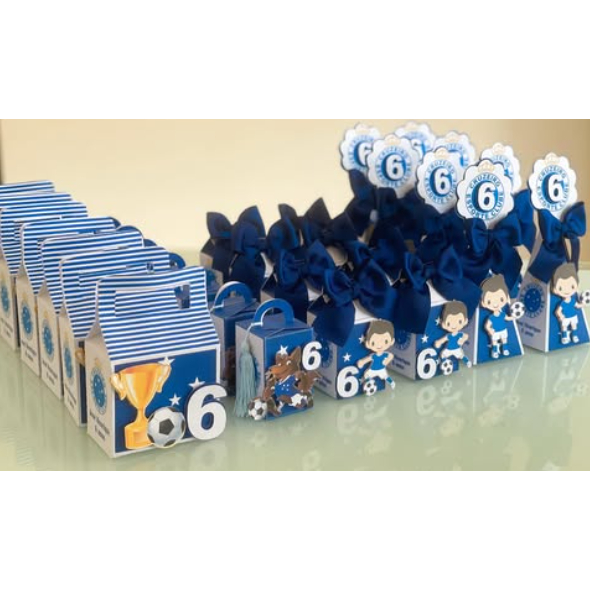 Lembrancinha Personalizado Kit Clássico Futebol Cruzeiro |MONTADO, C/ LAÇO  E COM TAG 3D/ Caixinhas