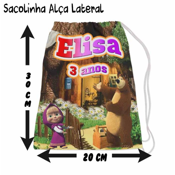 Kit Mochilinha Sacolinha Mochila Saco Sacochila Saquinho Lembrancinha Brinde Aniversario Personalizadas Marsha Urso