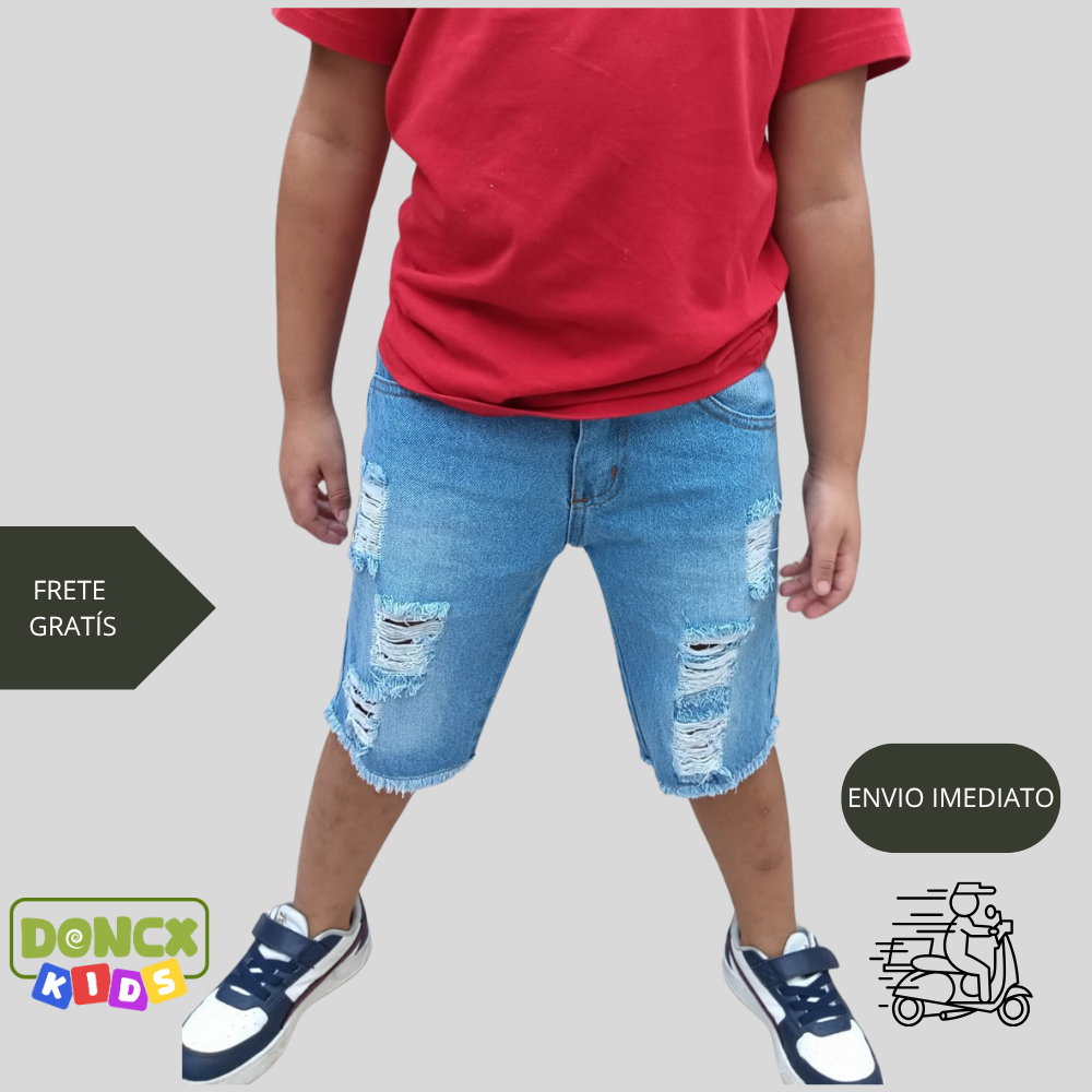 Bermuda Jeans masculina Infantil Menino juvenil rasgada, sem regulador na cintura do 4 anos, 6anos e 8 anos (esgotando)