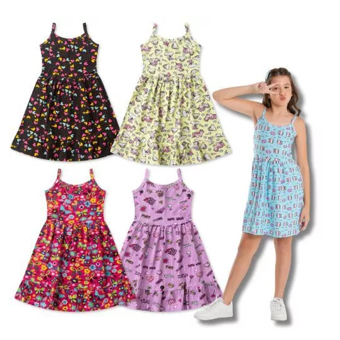 Vestido Estampado Infantil Juvenil Feminino/Menina Sortidos em Cotton