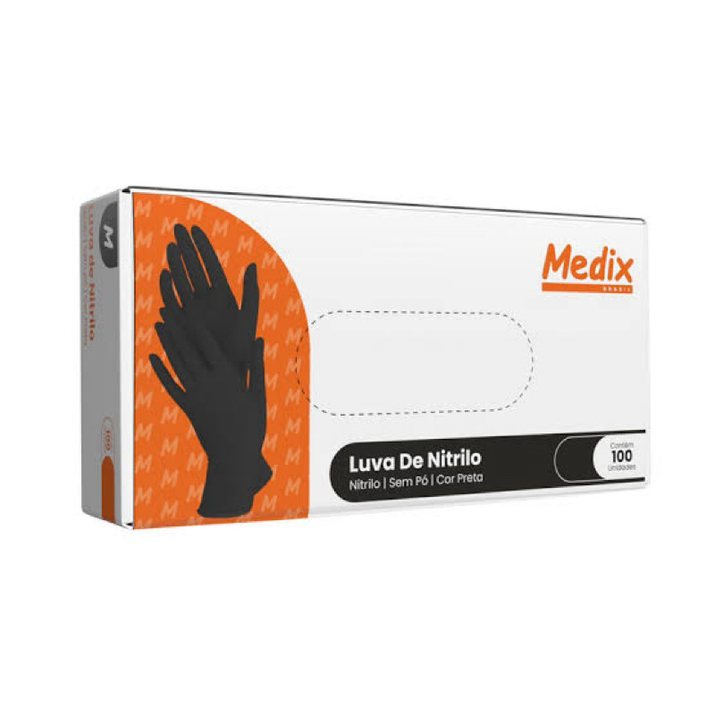 Luva Nitrílica Preta Medix 100Unds Procedimento manicure Barbeiro cabelereiro limpeza tatuagem