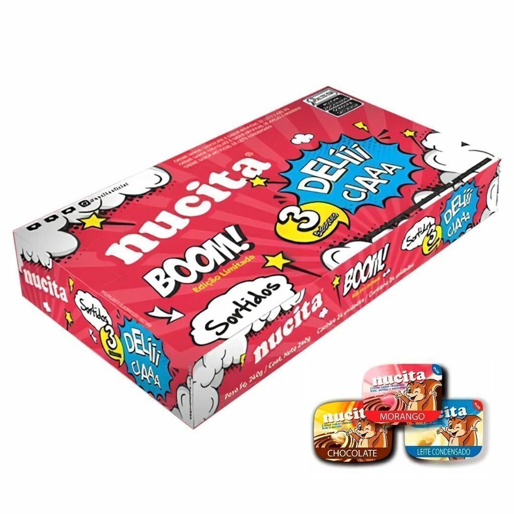 Nucita Boom 3 Sabores, Creme De Avelã, Leite E Morango Com 24 Unidades Edição Limitada em Oferta na Shopee