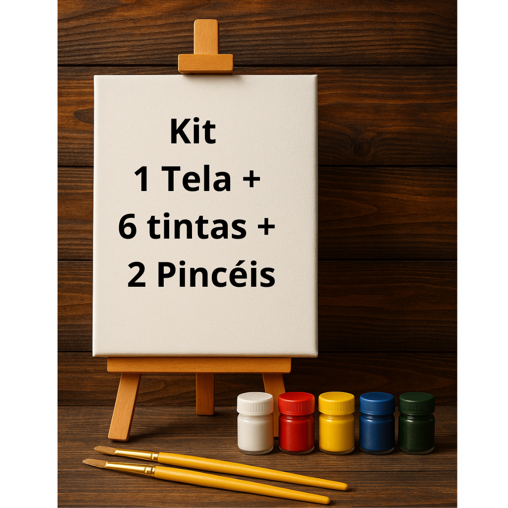 Tela para Pintura + Kit com 6 Tintas Guache e 2 Pincéis em Oferta na Shopee