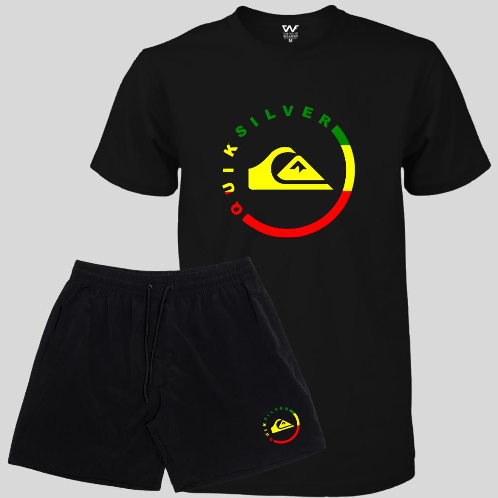 Conjunto Reggae Quiksilver Bermuda Elastano + Camiseta Masculina Lançamento