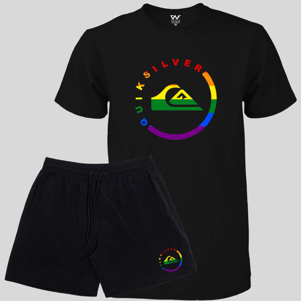 Conjunto Quiksilver Bermuda Masculina Com Elastano + Camiseta Masculina Algodão Lançamento