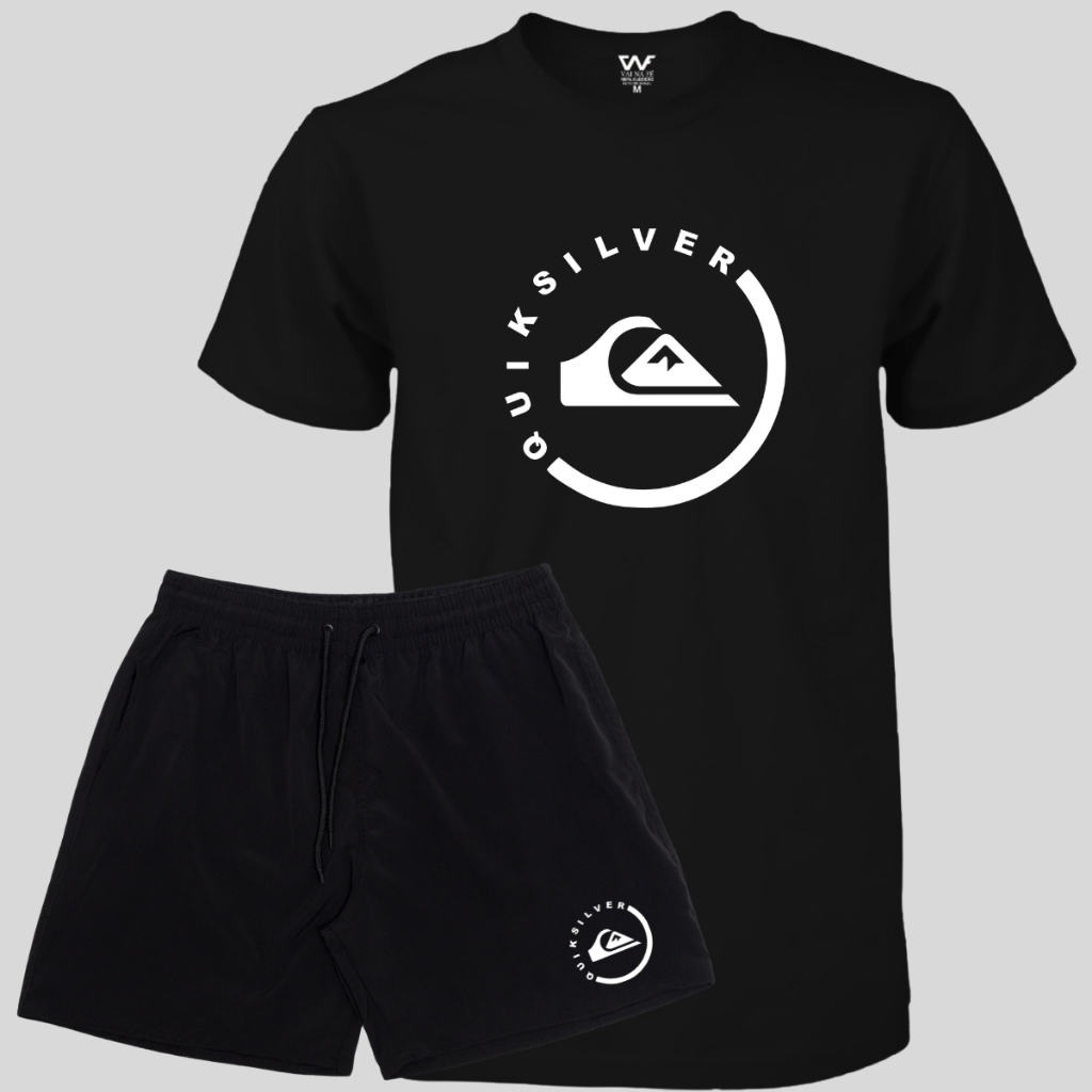 Kit Quiksilver Bermuda Masculina Com Elastano + Camiseta Masculina Algodão
