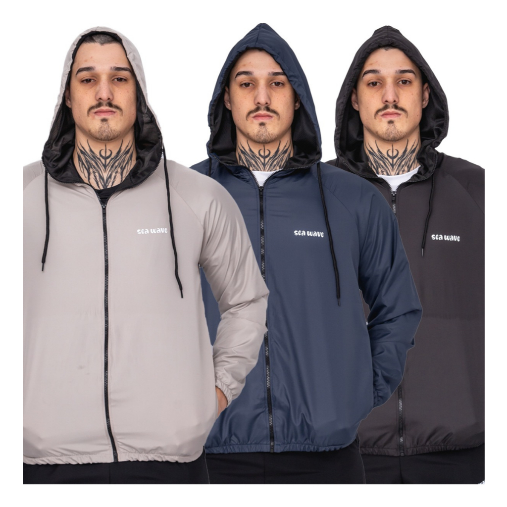 Kit Corta Vento Masculino Original Promoção Jaqueta Lisa com Capuz e Bolso e ziper