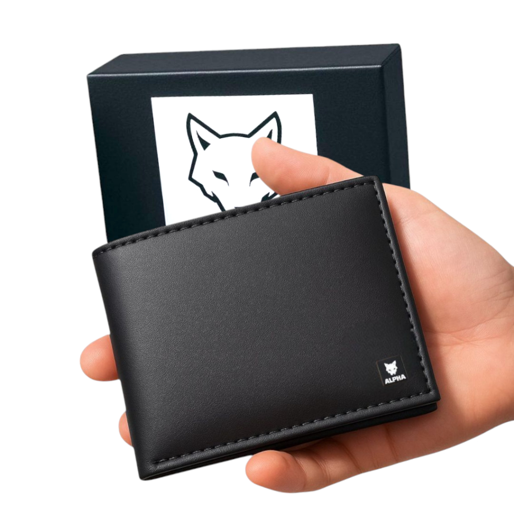 Carteira Masculina Couro, Slim Sintético Preto - Acompanha Caixinha