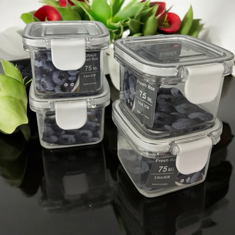 Kit 4 mini potinhos de armazenamento com tampas herméticas, 65 ml, 75 ml, acrílico transparente redondo ou quadrado — imagem 2 de 2