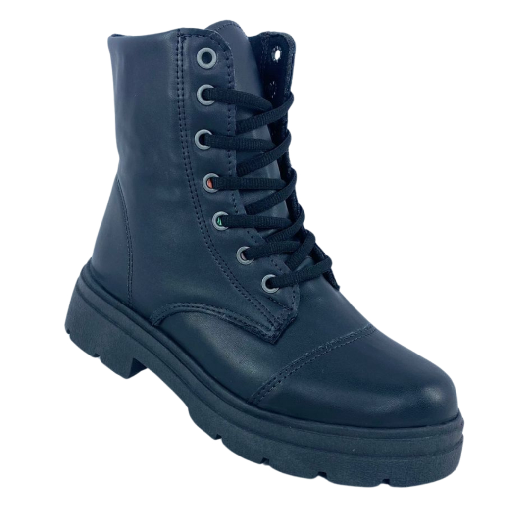 Bota Coturno Feminina Tratorada Cano Médio Plataforma Confortável Estilo Militar Preto Bege Off White
