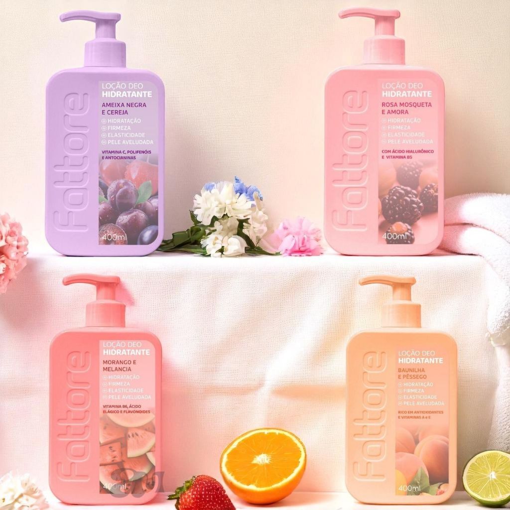 Loção Deo Hidratante Corporal Fattore 400ml – Rosa Mosqueta, Morango, Ameixa ou Baunilha