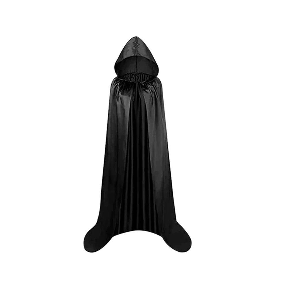 Capa De Bruxa Vampiro Drácula Halloween Preta com Capuz Adulto Luxo 90 / 140 / 160cm