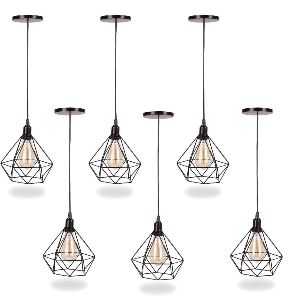 Kit 6 Pendente Aramado Diamante Luminária Lustre Teto Retro Industrial