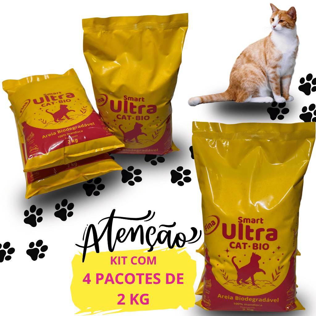 Areia Biodegradável para Gatos 4x2kg – Alta Absorção e Controle de Odores