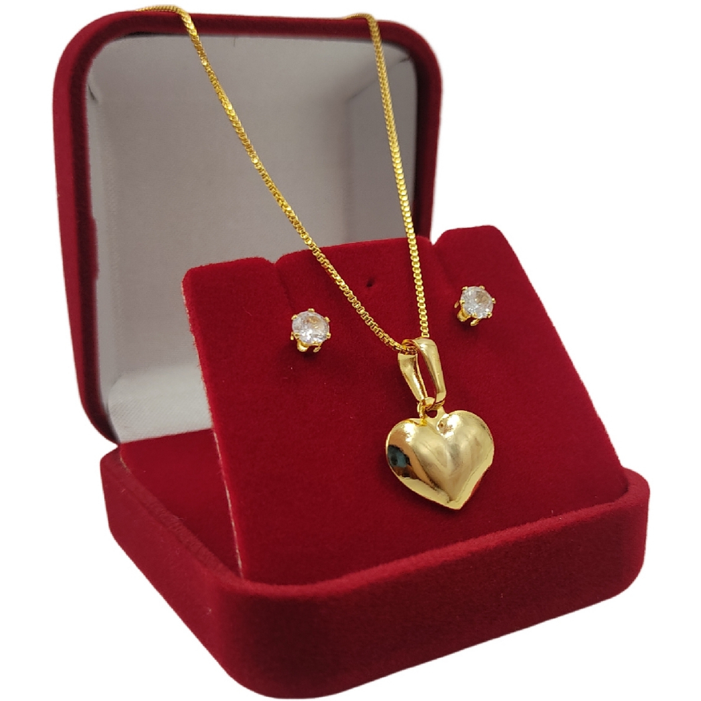 Conjunto Feminino Colar e Pingente Coração 100% Moeda Antiga + Par de Brincos Ponto Luz