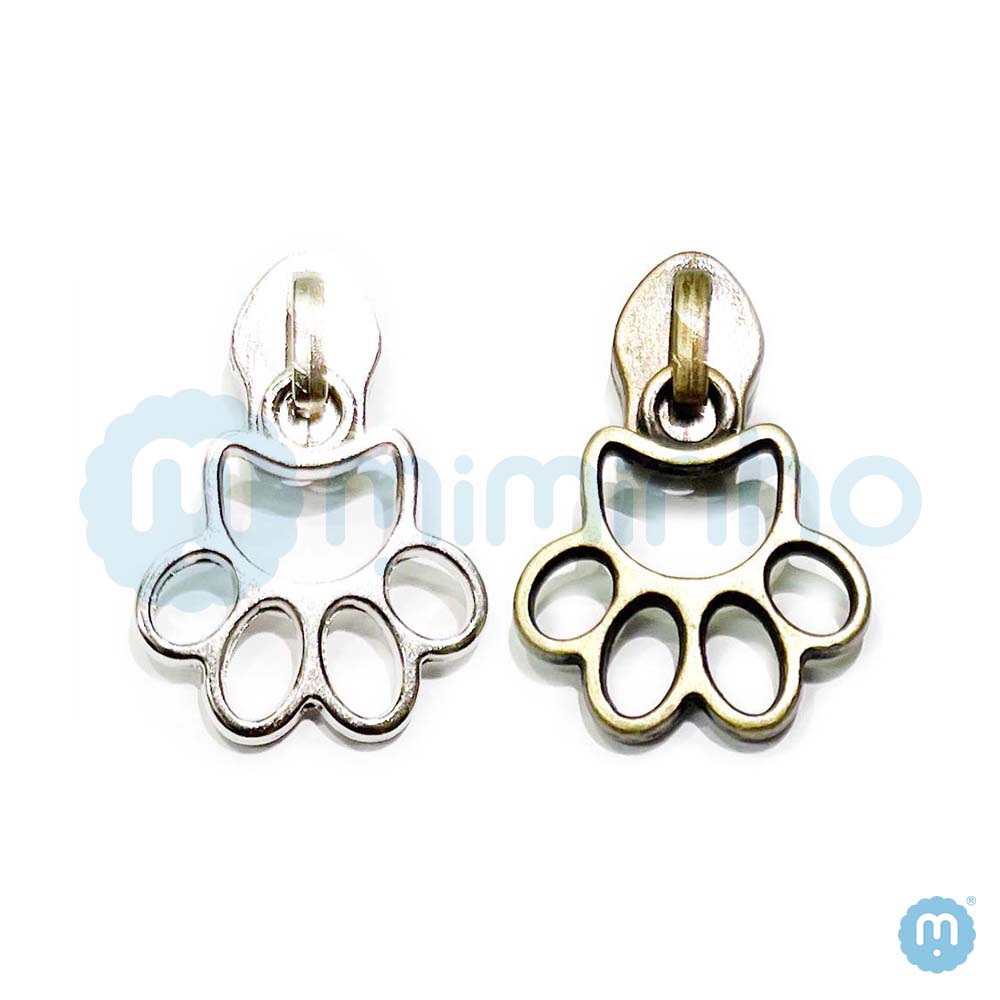 Cursor Para Zíper Nº 5 Patinha Pet - Metal - PACOTES COM 5 e 10 PÇS - Niquelado e Ouro Velho