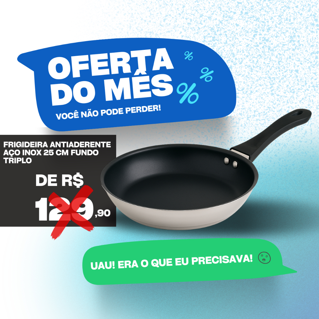 Frigideira em Aço Inox 25cm Antiaderente 1,8 Litros Fundo Triplo Mor Fogão Indução Gás