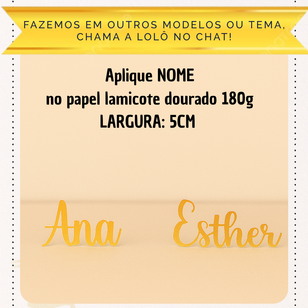 Kit Aplique Nome - Papel Lamicote dourado/vermelho/azul/prata para LEMBRANCINHAS