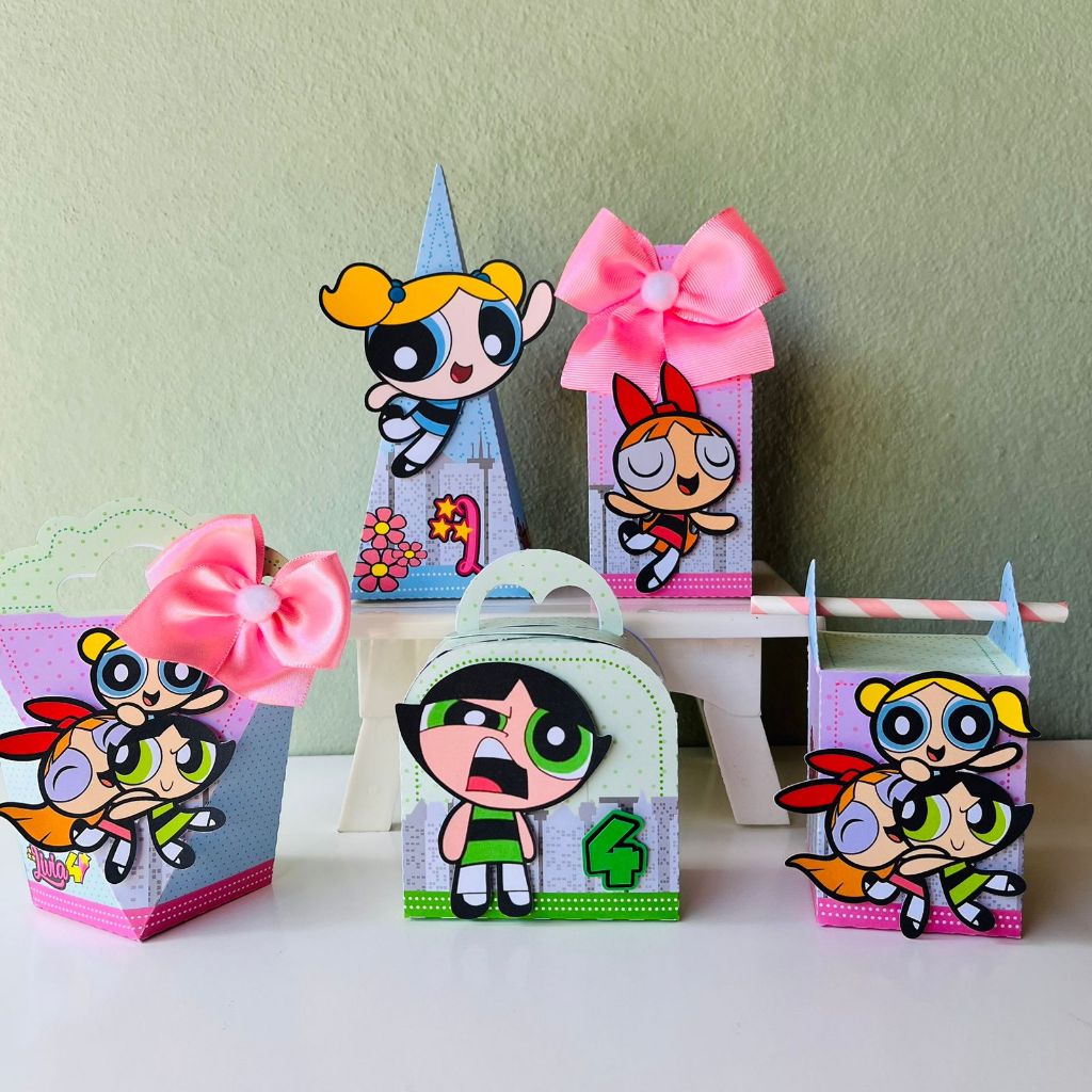Kit Festa - Lembrancinhas Personalizadas Meninas Super Poderosas - Caixinha Personalizada - Papelaria Personalizada