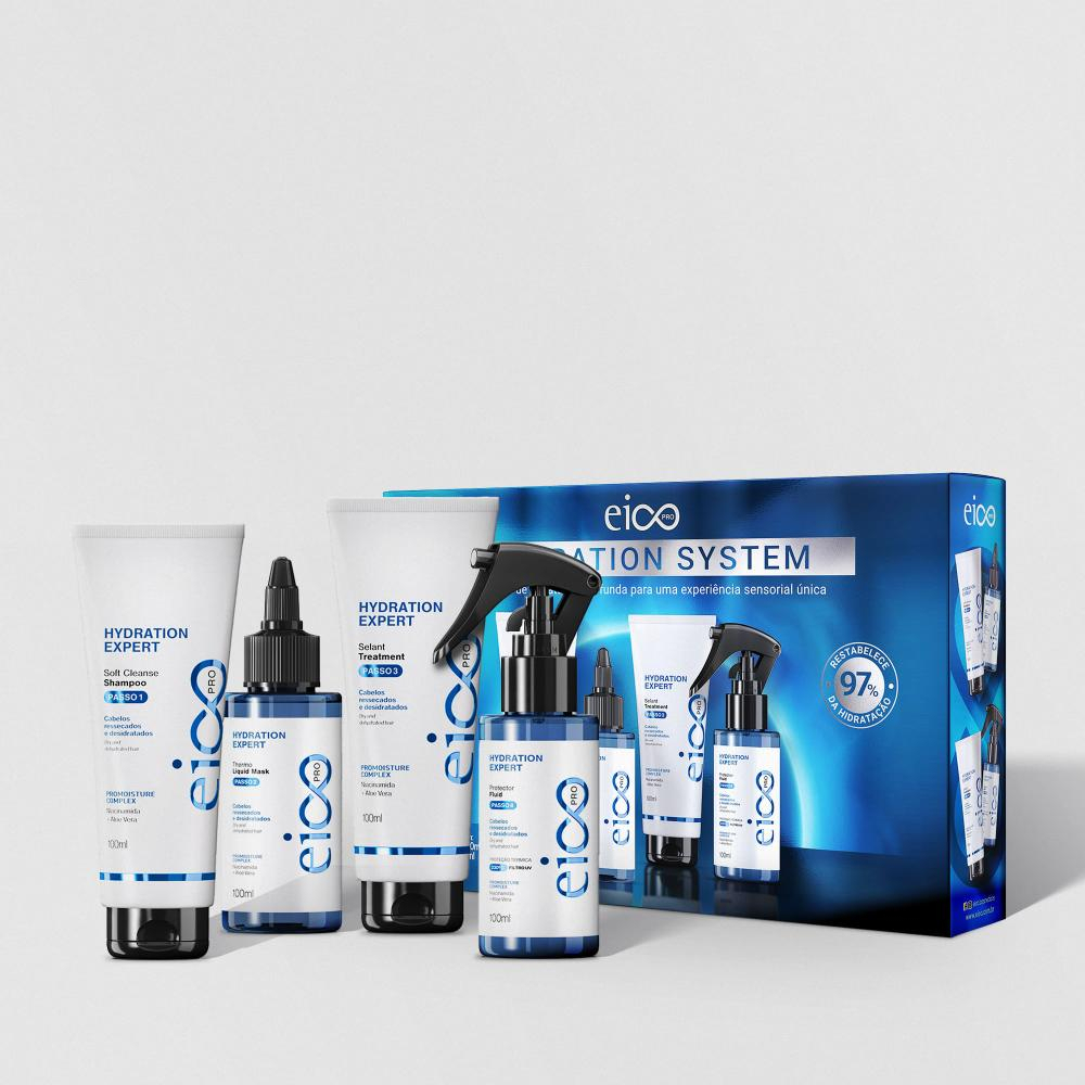 Eico Pro Sistema de Hidratação Shampoo Limpeza Suave Máscara Térmica Liquida Tratamentl Selante Protetor Fluído